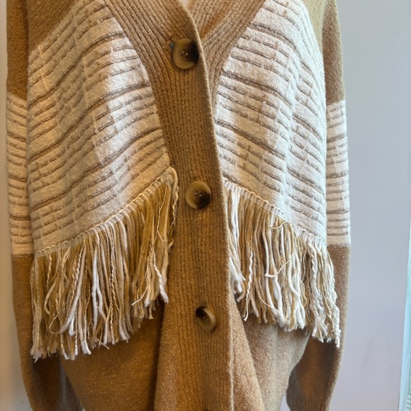 Peace Love World Black Label Fringe Cozy Knit Tan Cardigan Medium Bohemian - Picture 5 of 14